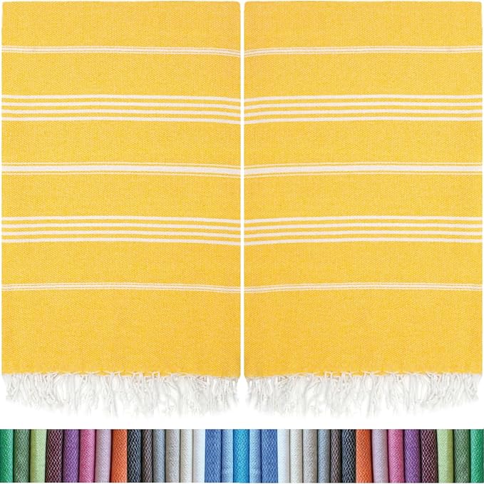 HAVLULAND |Pack of 2| Turkish Beach Towels Oversized 39x71, 100% Turkish Cotton Sand Free Quick Dry Absorbent Towel Travel Blanket for Adults Beach Gift Beach Essentials - Yellow