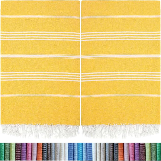 HAVLULAND |Pack of 2| Turkish Beach Towels Oversized 39x71, 100% Turkish Cotton Sand Free Quick Dry Absorbent Towel Travel Blanket for Adults Beach Gift Beach Essentials - Yellow