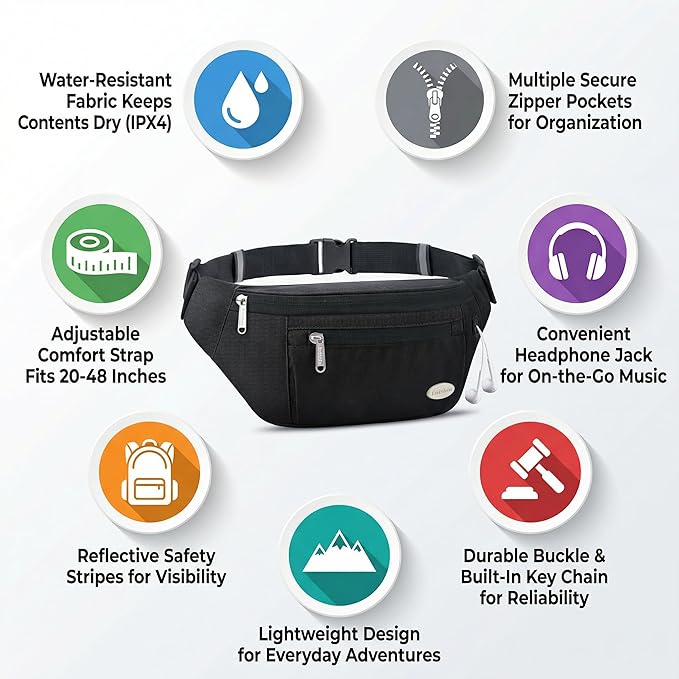 Entchin Fanny Pack for Women Men,Crossbody Belt Bag with 4-Zipper Pockets,Adjustable Waist Bag Pack,One of the Most Popular Travel Essential Gifts for Walking,Traveling,Cycling