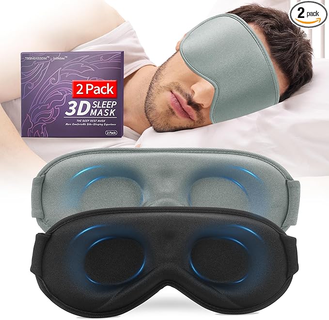 3D Sleep Mask for Men&Women, 2 Pack Contour Eye Masks for Sleep, Side Sleeping Mask for Men&Women, Blackout Eye Mask for Sleeping Eye Mask, Airplane Travel Essentials, Meditation Black & Silver-Gray