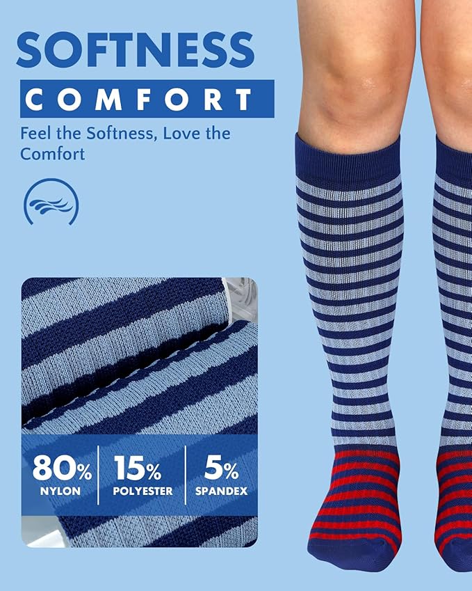 2Packs Compression Socks for Women - 15-20 mmHg Graduated Circulation Support for Nurses, Athletes and Travel