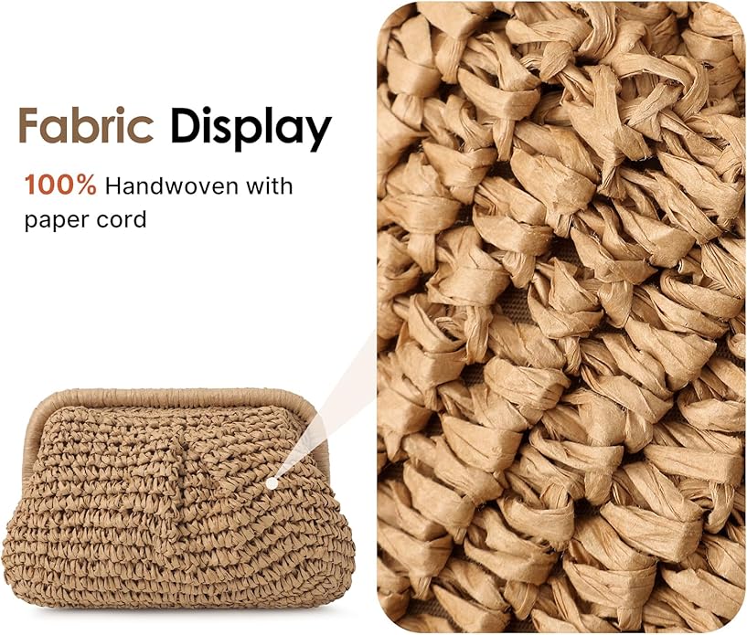 Clothirily Straw Clutch Purses for Women, Cloud Dumpling Woven Bag with Detachable Chain, Beach Crossbody Shoulder Handbag