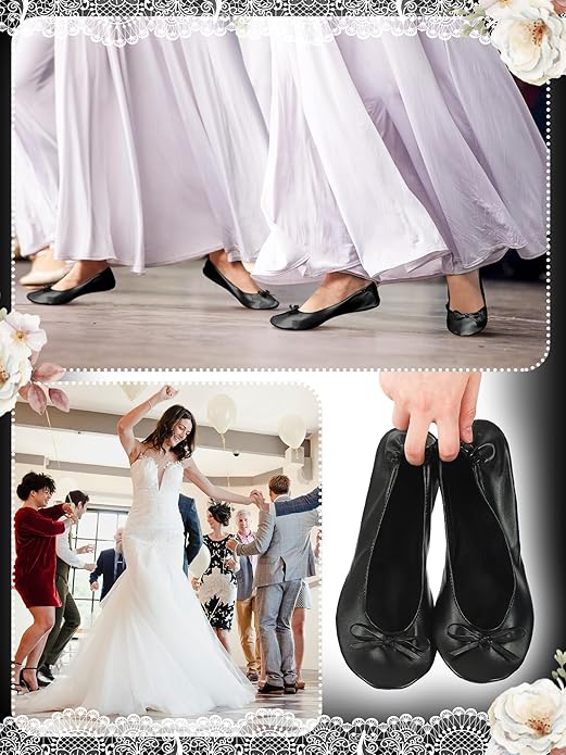 Cuffbow Wedding Foldable Flats Dancing Shoes Bulk Women's Roll up Ballet Flats Wedding Party Slippers for Bridesmaids Guests