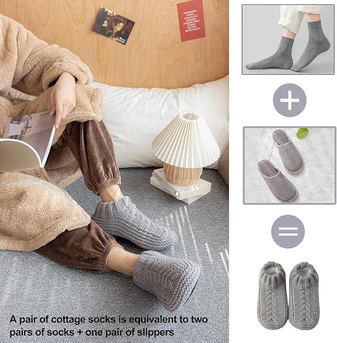 Vihir Cozy and Warm Men Slipper Socks - Non-Slip and Stylish Floor Socks Indoor House Shoes,beige