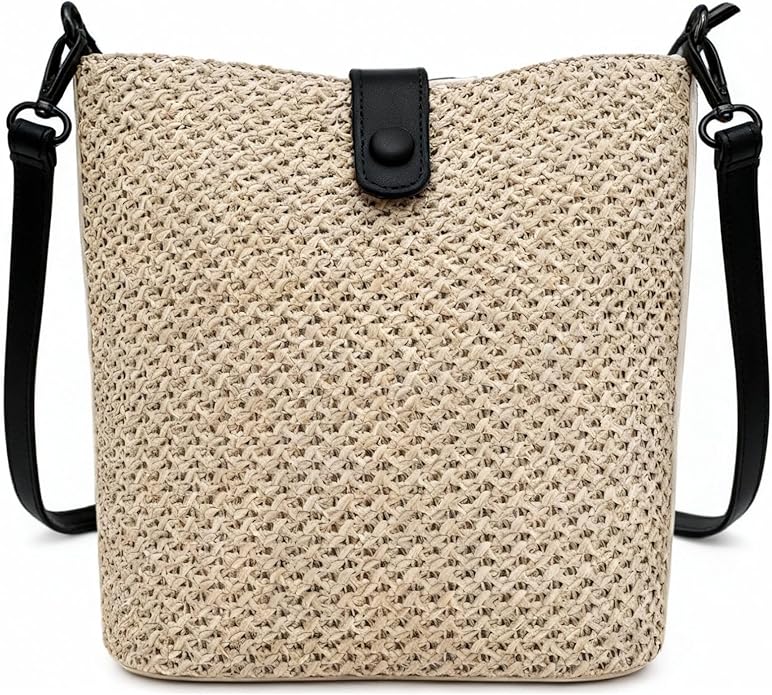 Womens Straw Bucket Bag Summer Beach Woven Purse For Women Straw Crossbody Bags For Travel Rattan Handbag 2026