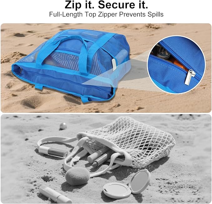 Mesh Beach Bags for Women - Family Beach Tote Bag for Toys, Towels, Travel Vacation Cruise Essentials
