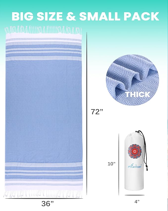 Turkish Beach Towels Vacation Essentials Quick Dry Sand Free Soft Absorbent Adult Oversized Bath Pool Swim Long Wide Stripe Towel Sound Cloud Linen Mat Summer Thing Lightweight Thin Blue