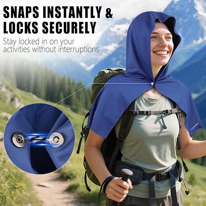 Cooling Hoodie Towel Magnetic Lock Towels for Neck and Face UV Protection, Moisture-Wicking for Camping Gym and Yoga
