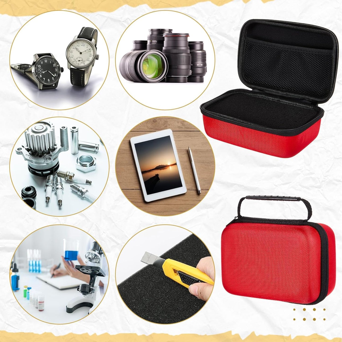 EVA Hard Case with Customizable Foam Protective EVA Carrying Case Shockproof Outdoor for Camera, Digital Products, Electronic Instruments with Knife(Red,12.6 x 12.2 x 3.5 Inch)