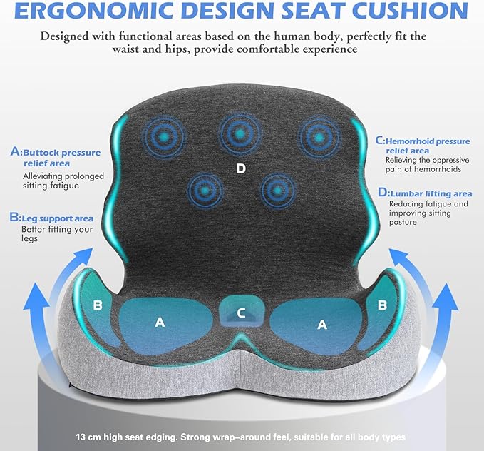 Extra Thick & Large Office Chair Cushion.3.75 lbs Back and Seat Cushion for Talbone Pain Reller.Ralsed Seat Cushion Edge and Thickened Lumbar Support,Suitable for Office and Home Seat