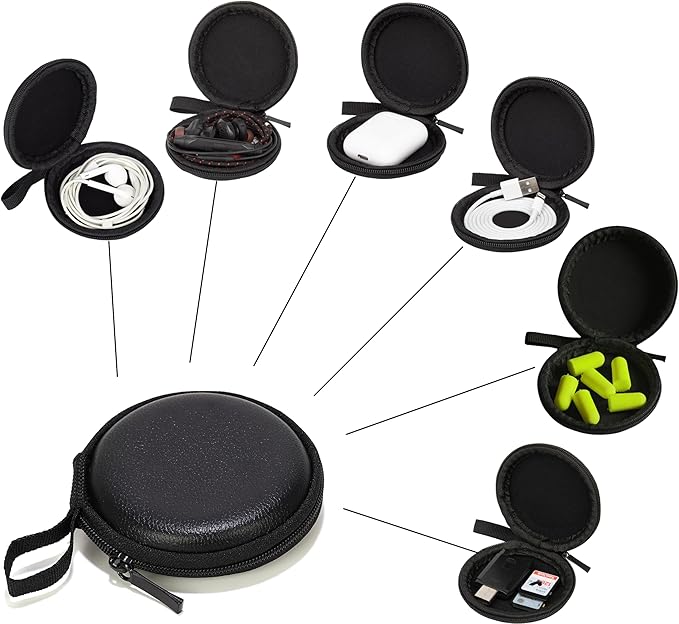 Ginsco Mini-Portable Hard Shell Earbuds Case for Apple EarPods Headphones USB-C Wired Ear Buds/Samsung Galaxy Wired Earbuds, Travel Case for Earphones Earplugs (2, Black-Lichee)