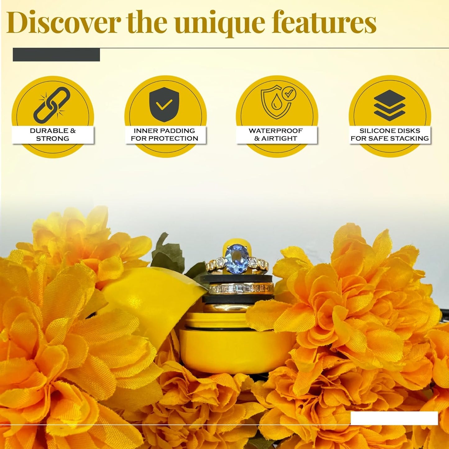 RING THING - Ring Holder Keychain, Jewelry Organizer and Storage, Portable Waterproof Ring Holder, Pill Box Keychain Container, Gym Accessory, and Travel Ring Case (Daisy Yellow)