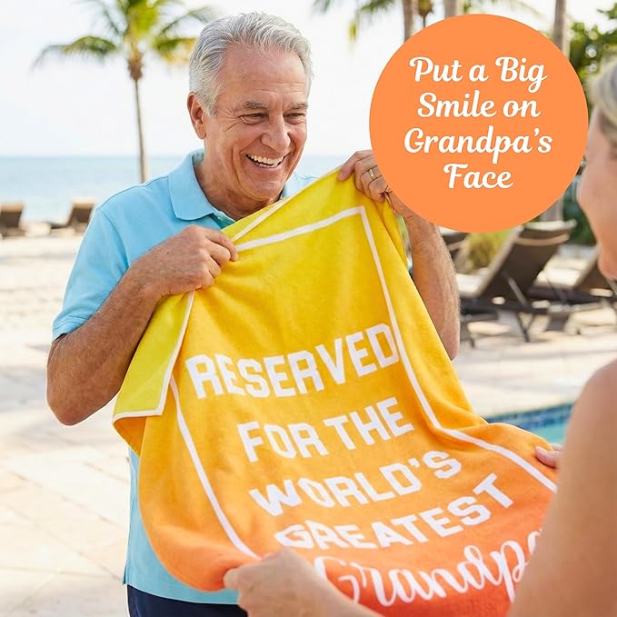 Grandpa Beach Towel - Best Ever Summer Gift for New Grandfathers - Travel Friendly Birthday Present from Granddaughter or Grandson - Fathers Day Pool Accessory - Large 60x30 Quick Dry
