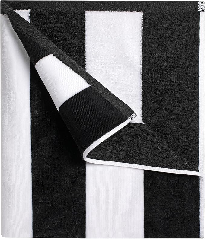 cabanana Large Oversized Beach Towel - 35 x 70 Inch Cotton Pool Towel, Black Striped Soft Cabana Swim Towel