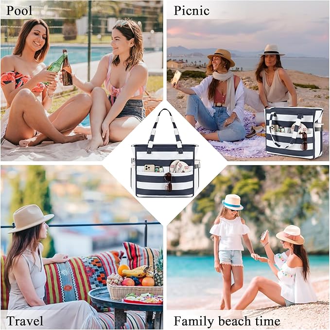 LEDAOU Beach Bag Waterproof Sandproof Women Beach Tote Pool Bag with Zipper for Swim Gym Grocery Travel with Wet Pocket | Sandproof, with Zipper, for Gym, Grocery, Travel, with Wet Pocket
