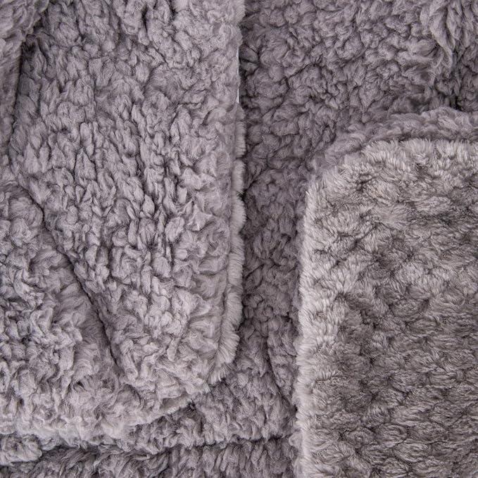 Fuzzy Sherpa Reversible Blanket for Baby, Soft Warm Cozy Coral Fleece Toddler, Infant or Newborn Reversible Blanket for Crib, Stroller, Travel, 40”×60”, Flint Gray