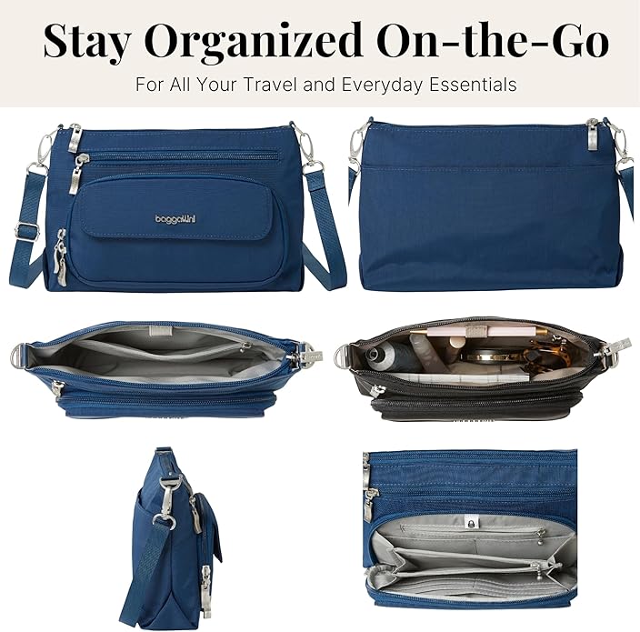 Baggallini Original Everyday 11x7.5 Crossbody Bags Rfid Protected Lightweight Nylon Zippered Travel Purse