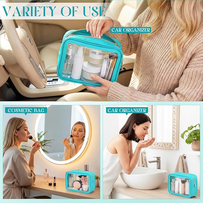 Hsei 6 Pcs Clear Makeup Bags with Color Edged TSA Approved Travel Toiletry Bags with Zipper Clear Cosmetic Bag Diaper Bag for Car Storage Organizer Wedding Essentials for Women Gift(Turquoise Green)
