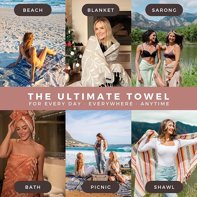 FESHKA Sand Proof Turkish Beach Towel – Oversized, Quick Dry & Lightweight Travel Towel - 100% Organic Cotton Beach Blanket - Perfect for Bath, Pool & Picnic | Bohemian (Maroon)