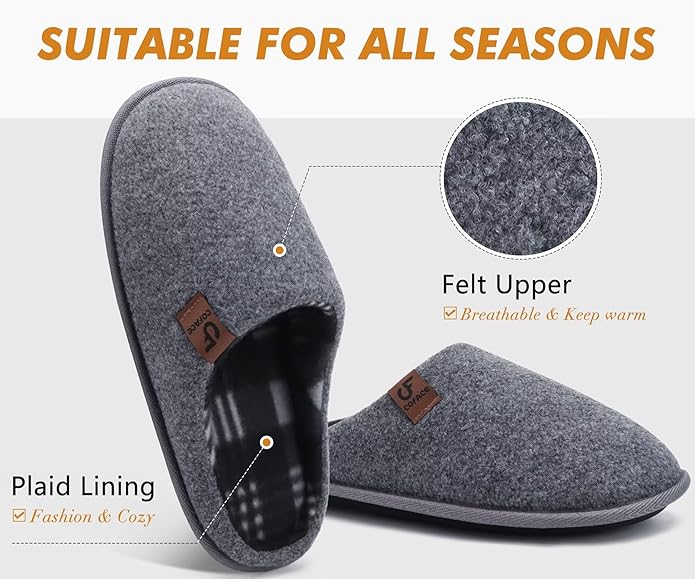 COFACE Unisex Mens Womens Cozy Memory Foam Scuff Slippers Casual Slip On Warm House Shoes Indoor/Outdoor Felt Sandal Slippers Size 4-15
