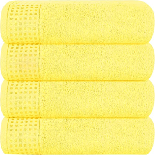 GLAMBURG Ultra Soft 4 Pack Oversized Bath Towel Set 27x54 inches, 100% Cotton Bath Towels, Highly Absorbant Compact Quickdry & Lightweight Towel, Ideal for Gym Travel Camp Pool - Lime Yellow