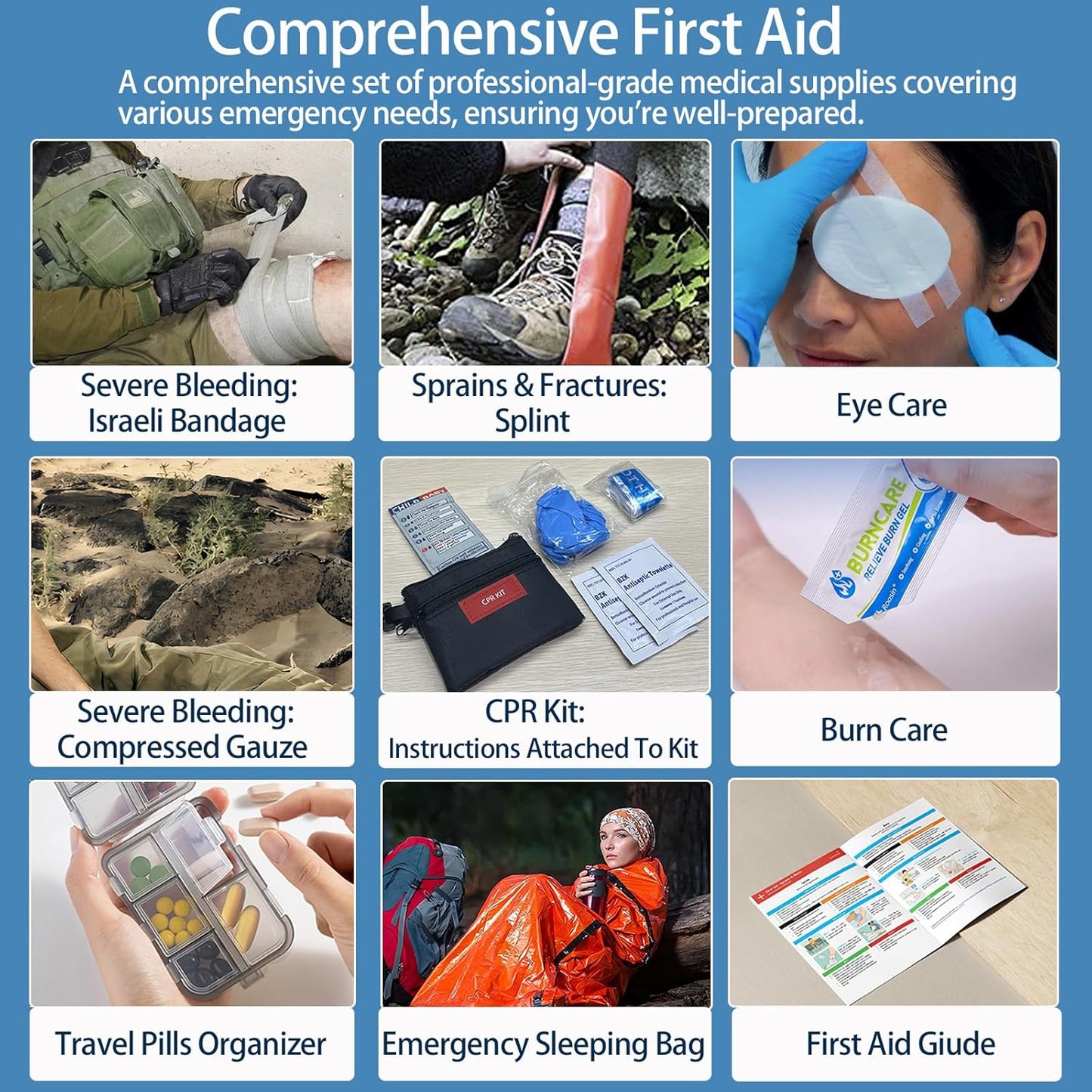 Comprehensive First Aid Kit for Home, Premium Emergency Trauma Kits with Shoulder Strap for Car Camping Gear, Waterproof Survival Kit, Home Essentials, Outdoor Emergency Medical Supplies -324 Piece