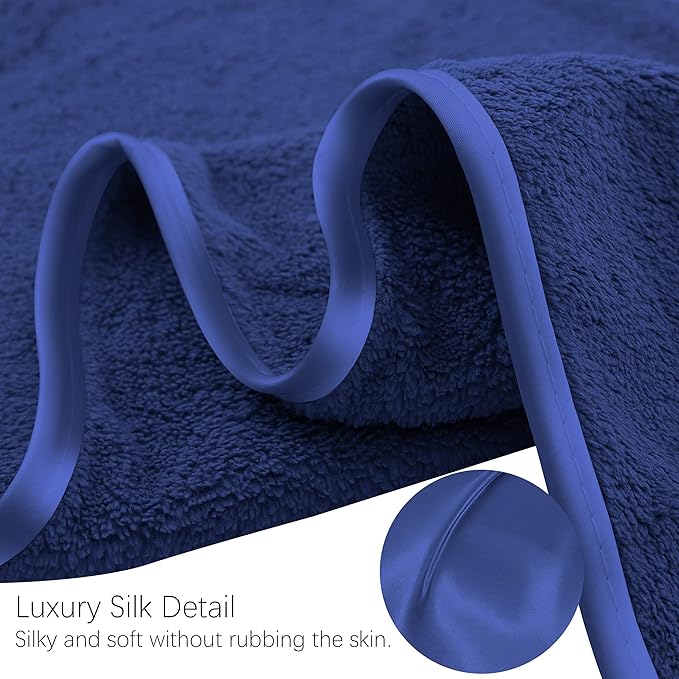 TENSTARS Luxury Silk Hemming Towel Set - Light Thin Quick Drying - 2 Bath Towels 2 Hand Towels 2 Washcloths - Ultra Soft Microfiber Towel for Bath Fitness, Sports, Yoga, Travel (Navy Blue 6 Pieces)