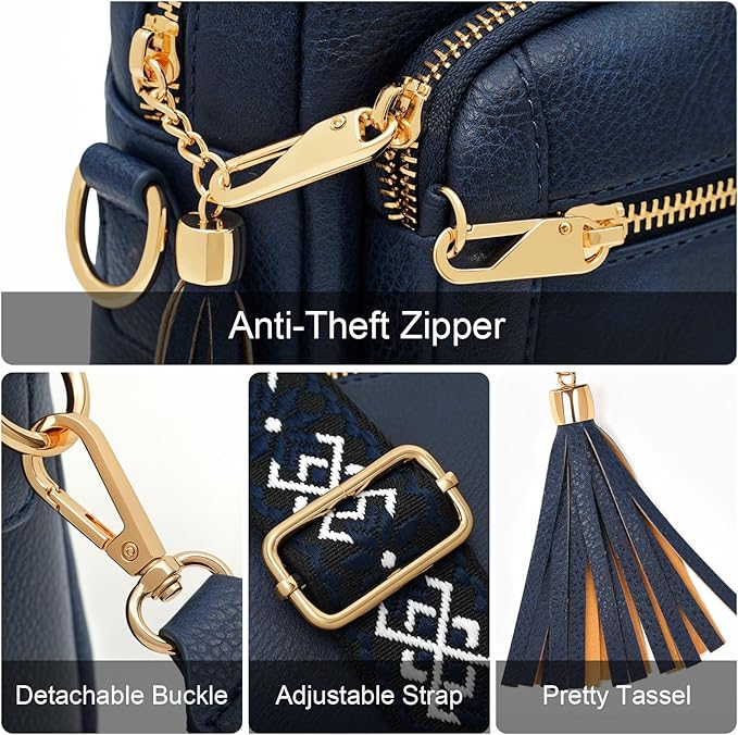 Small Leather Crossbody Bags for Women Anti theft Purses and Handbag Shoulder Hangbag with Wide Strap Tassel