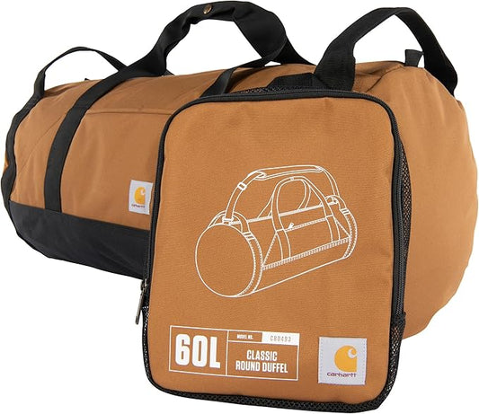 Carhartt Classic Round Duffel with Utility Pouch, Heavy-Duty, Water-Resistant Packable Gear Bag for Jobsite, Gym, and Travel