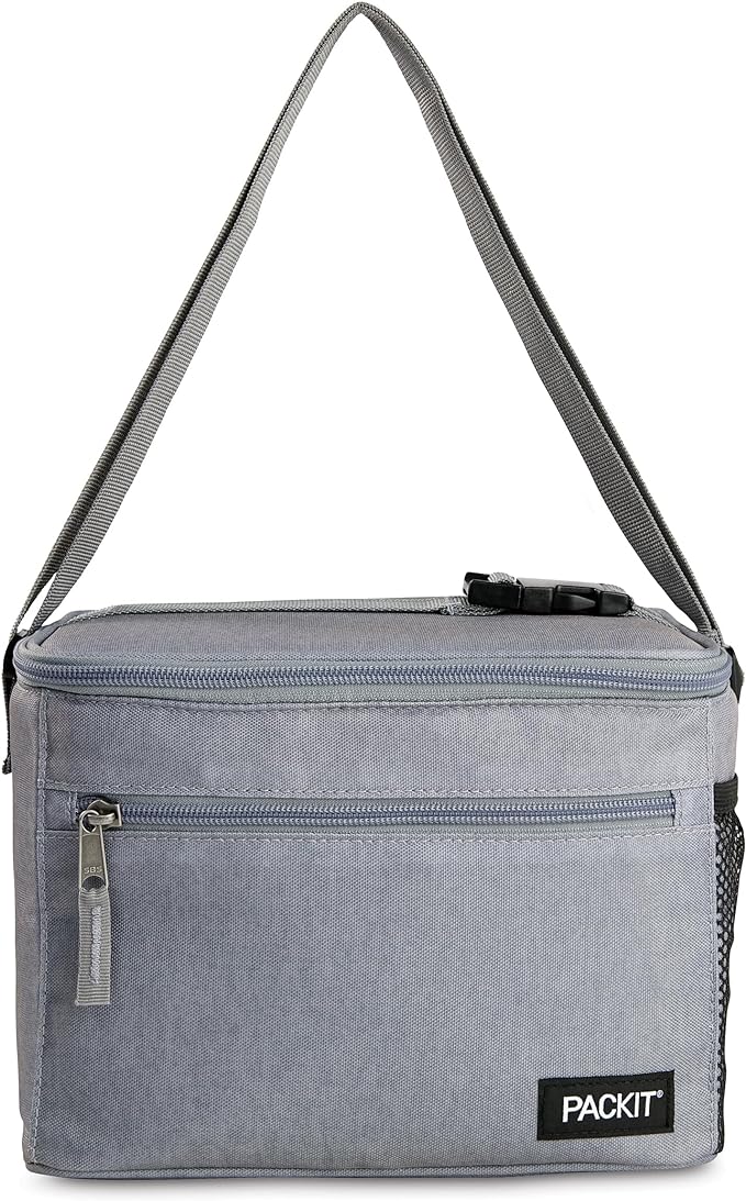 PackIt(R) Freezable Essential Cooler, Gray Fog, Built with EcoFreeze(R) Technology, Fully Freezable, Collapsible, Reusable, With Adjustable Crossbody Strap, Top Clip Handle, Designed for Fresh Office