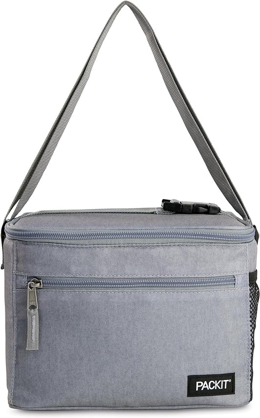 PackIt(R) Freezable Essential Cooler, Gray Fog, Built with EcoFreeze(R) Technology, Fully Freezable, Collapsible, Reusable, With Adjustable Crossbody Strap, Top Clip Handle, Designed for Fresh Office