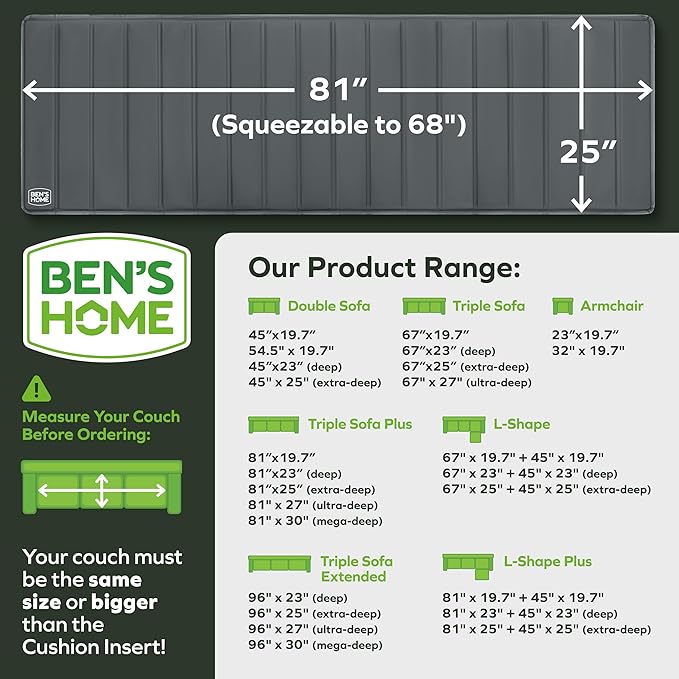 BEN'SHOME® Heavy Duty Deep Sofa Cushion Support Board for Sagging Sofas | Fits 68"-81", 25" Seat Depth | Protects Your Back from Sinking Seats | 0.5" Solid Wood, 400 LBS, Lifetime Replacement