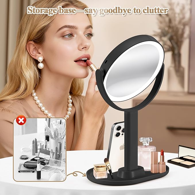 Makeup Mirror with Lights, Double Sided 1x/30x Magnifying Mirror with Light, Rechargeable 3 Color Lights and Adjustable Brightness, 360° Rotation Detachable Comes with Tweezer(Dark-30X)