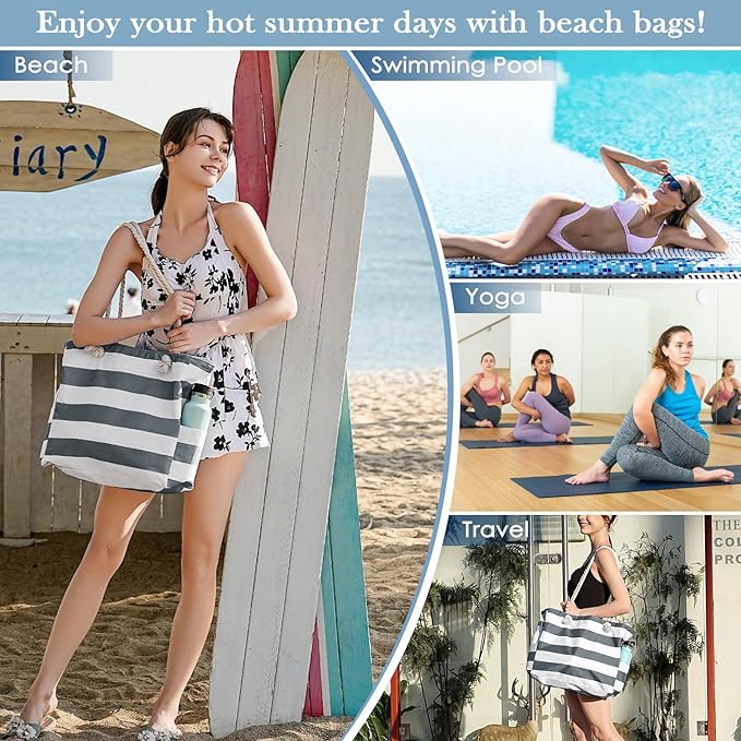Pleneal Beach Bags For Women - Large Beach Bags with Zipper Waterproof Sandproof Swim Pool Beach Bag