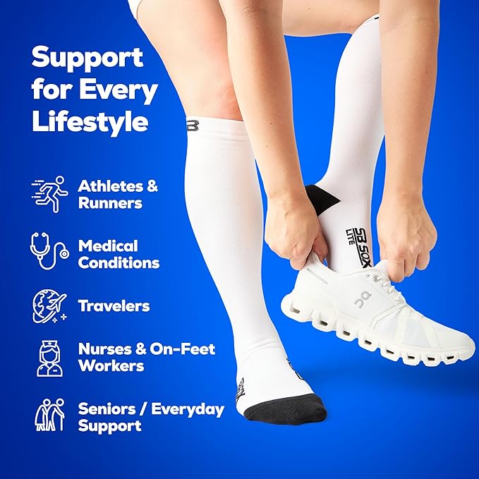 SB SOX Lite Compression Socks for Men & Women (15-20mmHg) – Best Compression Socks for Travel, Sports, and Daily Wear - XXL Sizes too!
