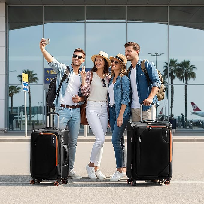 2-Piece Set (22in/28)Softside Expandable 20% Luggage w/Spinner Wheels,Front Opening Softside Luggage Sets w/TSA LOCK,Lightweight Durable Rolling Luggage for Men/Women（Black,22in/28in）