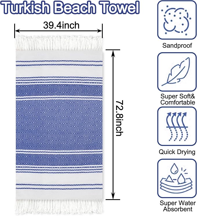 Beach Towel 2 Pack,Sand Free Beach Towels Oversized 39 x 72,Turkish Beach Towel Quick Dry,Lightweight Pool Towels for Adults Super Absorbent Diamond Travel Towel,Cool Beach Essentials