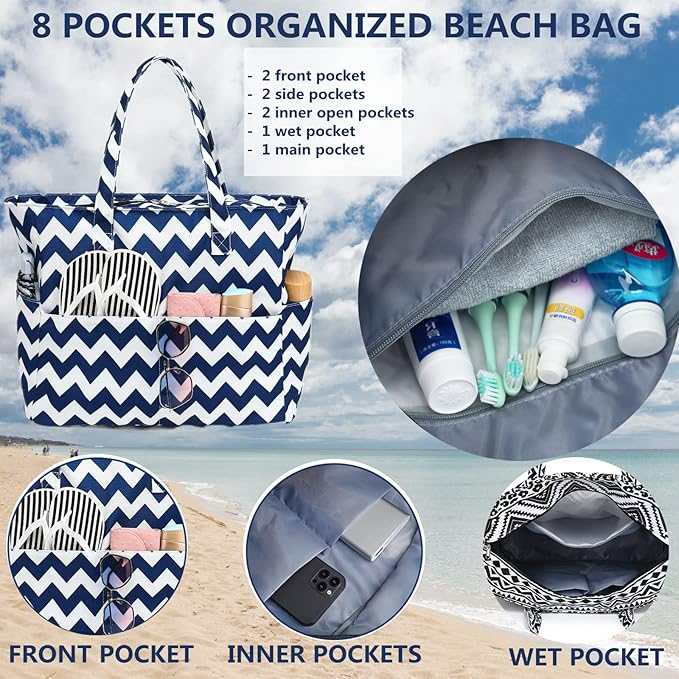 Bluboon Waterproof Beach Tote Pool Bags for Women Ladies Extra Large Carry On Bag With Wet Compartment for Weekender Travel