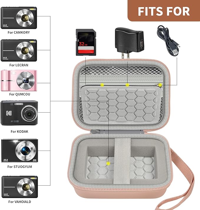 Comecase Carrying & Protective Case for Digital Camera, for CAMKORY/for Kodak Pixpro/for Canon PowerShot ELPH 180/190 / for Sony DSCW800 DSCW830 Cameras for Travel - Rose Gold