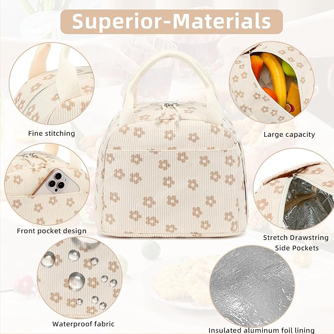 LEDAOU Lunch Box for Women Insulated Lunch Bag Cute Lunchbox Compact Cooler Thermal Reusable Lunch Tote for Work School Picnic Travel