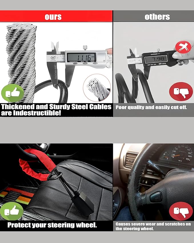 Car Steering Wheel Lock, Seat Belt Lock,O-MKAC Anti-Theft Device, Maximum Length 17 Inch, 3 Keys, Multi-Function, Suitable for Most Vehicles, SUV, Golf Cart Security (Red)