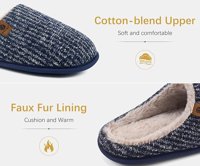 ONCAI Men's House Slippers Memory Foam Slip-On Warm Cozy Scuff Home Bedroom Shoes with Indoor/Outdoor Rubber Soles US Size 7-15