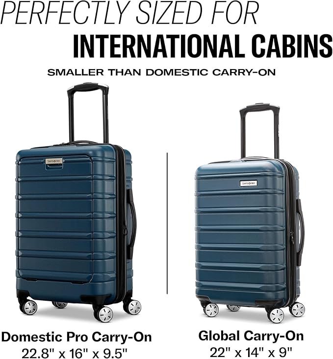 Samsonite Omni 2 Global Carry-On Spinner Luggage - Compact Size For International Travel - Airline-Approved - Features Expandable Polycarbonate Shell, 360° Wheels, USB Power Hub - Nova Teal