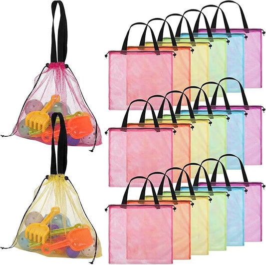 18 Pcs Mesh Beach Pool Tote Bags Bulk, Cute Drawstring Bag Large Swim Beach Toy Organizer Dopamine for Women Men Travel Lightweight Pool Essentials for Outdoor Swim Travel Shopping Gym