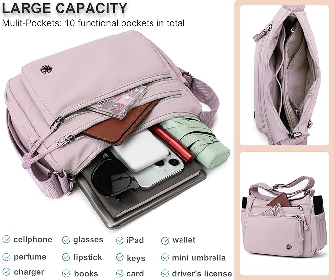 Casual Crossbody Bag with Anti Theft Pocket - Women Lightweight Water-Resistant Purse Bag