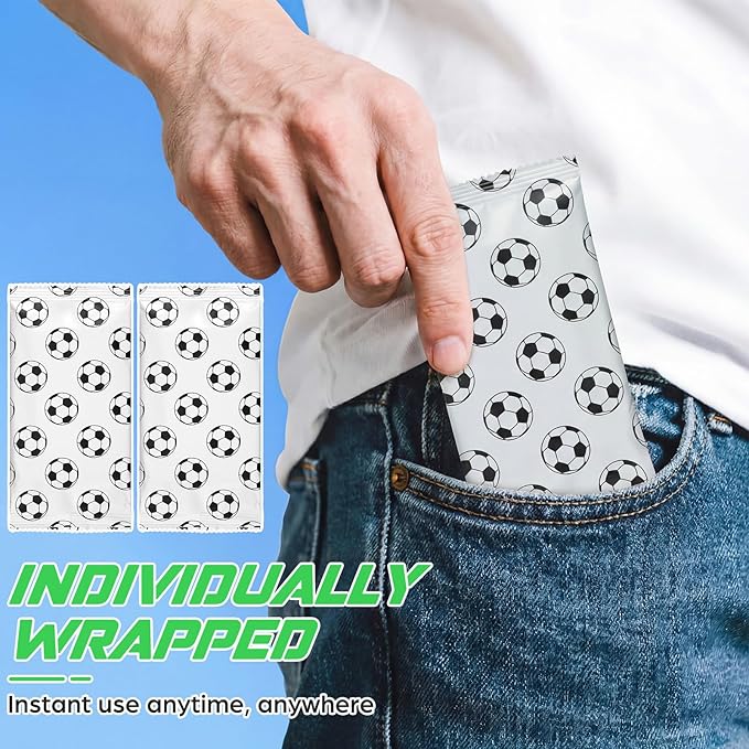 Frienda 12 Count Disposable Cooling Towel, 23.6''x 7.9'' Large Cooling Body Wipes, Baseball Basketball Softball Soccer Ice Towel for Hot Weather, Individually Wrapped for Sport Player (Soccer)