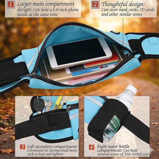 Anti-Theft Invisible Waist Bag, Anti-Theft Money Belt Multifunctional Outdoor Sports Waist Bag with Water Bottle Strap (2Pc-C)