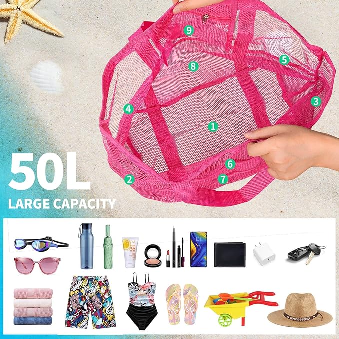 Mesh Beach Bag Vacation Essentials - Large Tote Pool Bag for Women Vacation Essentials Beach Accessories