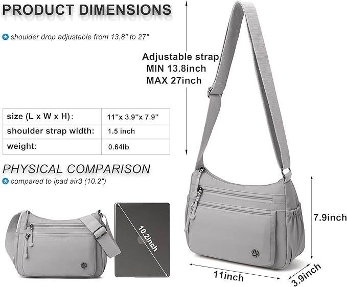 Casual Crossbody Bag with Anti Theft Pocket - Women Lightweight Water-Resistant Purse Bag