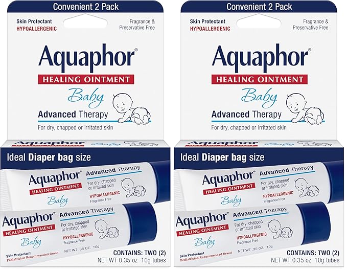 Aquaphor Baby Healing Ointment, To-Go Pack | Advanced Therapy | For Chapped Cheeks | For Diaper Rash | 2 Count Pack
